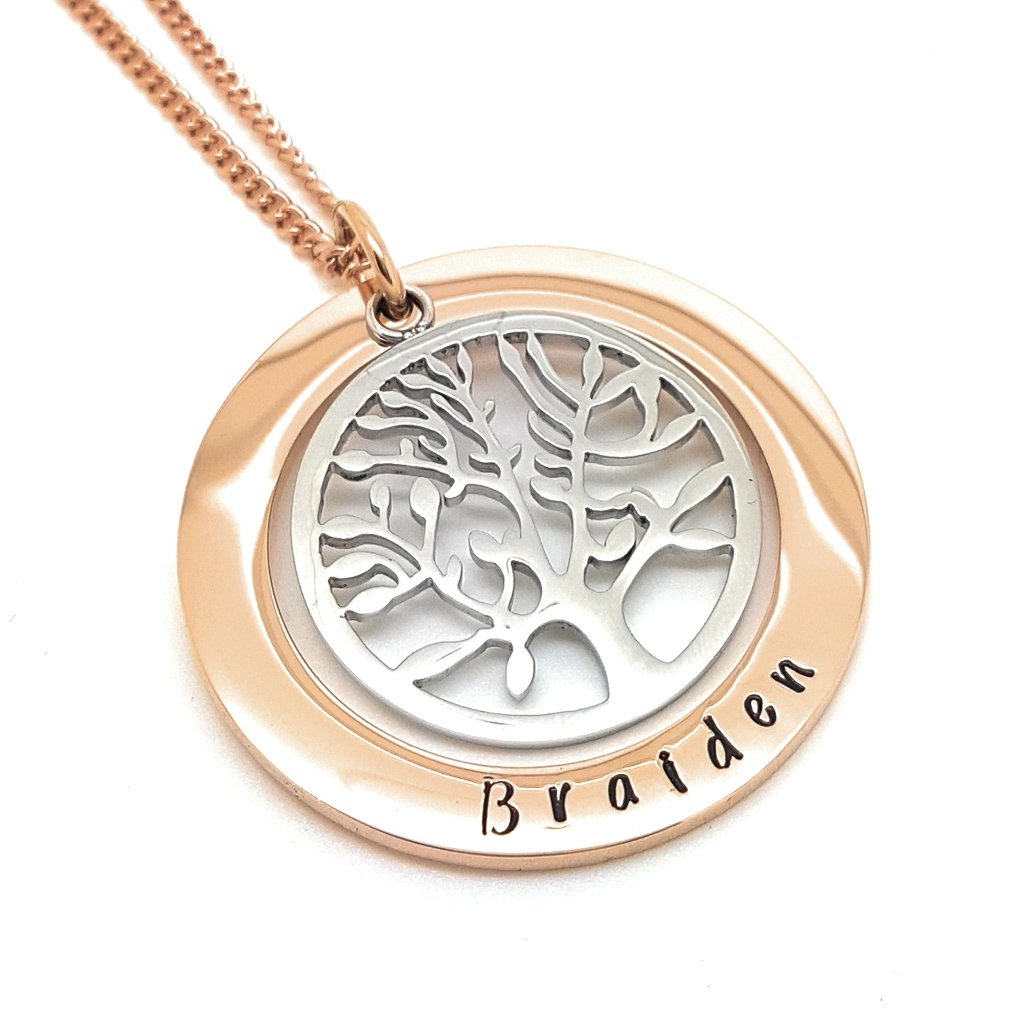 Rose gold family tree on sale necklace