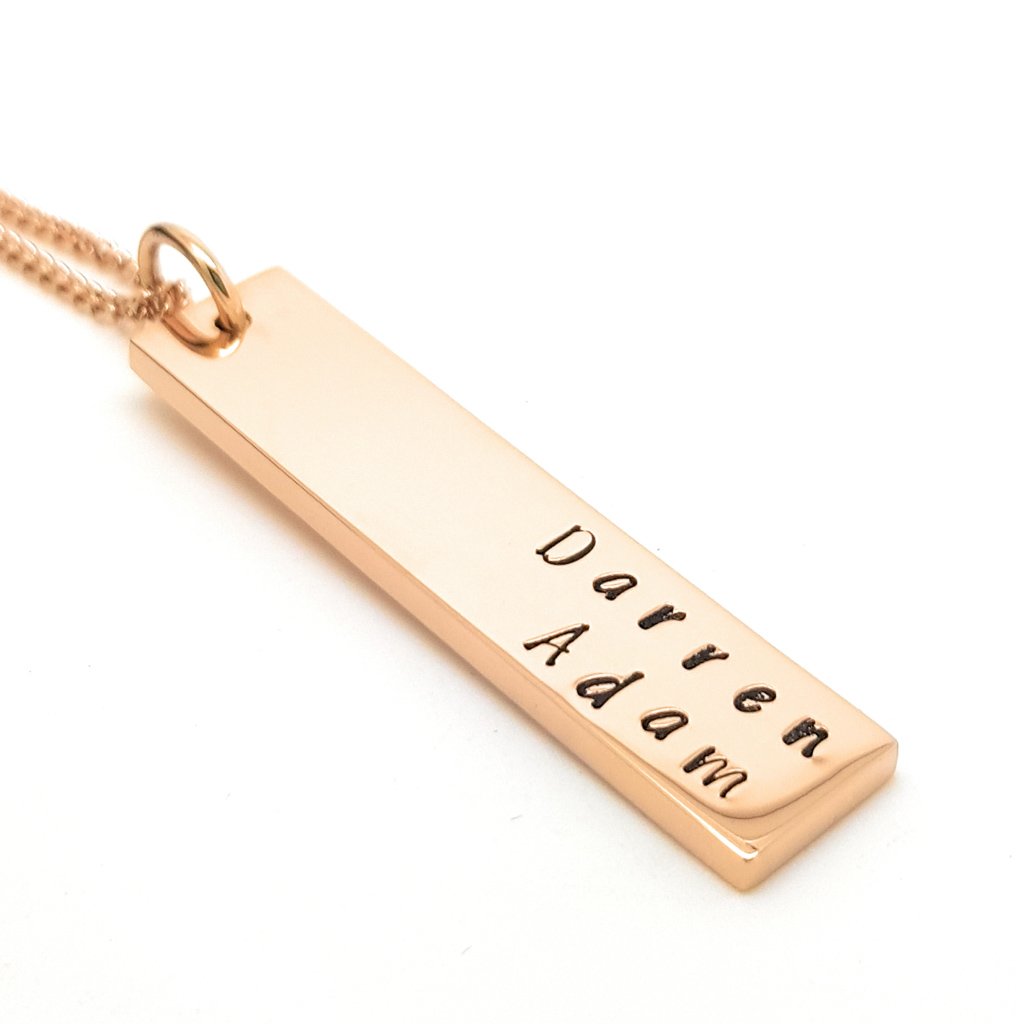 Rose gold deals bar necklace engraved